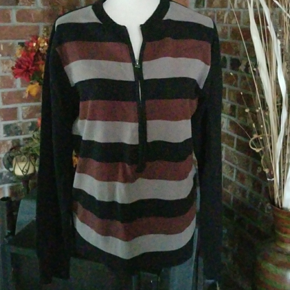 Striped zip up sweater.